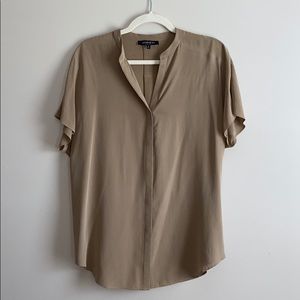 Lafayette 148 short sleeve silk top M tan